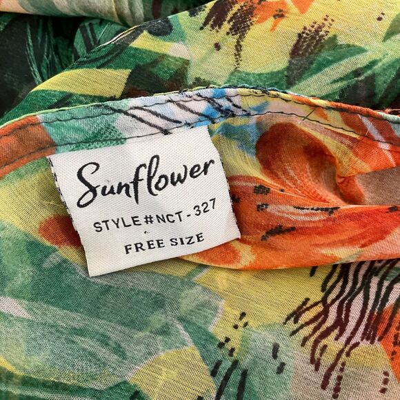 Sunflower simi sheer blouse top cover Women’s OS Chiffon Floral drawstring waist - Picture 4 of 10